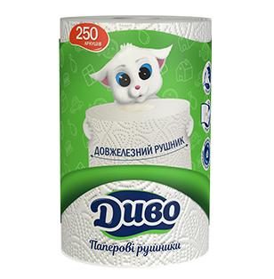 Рушники паперові 2шар 1 рул 250лист (23х11см) 27,5м целюлоза білі "Диво "